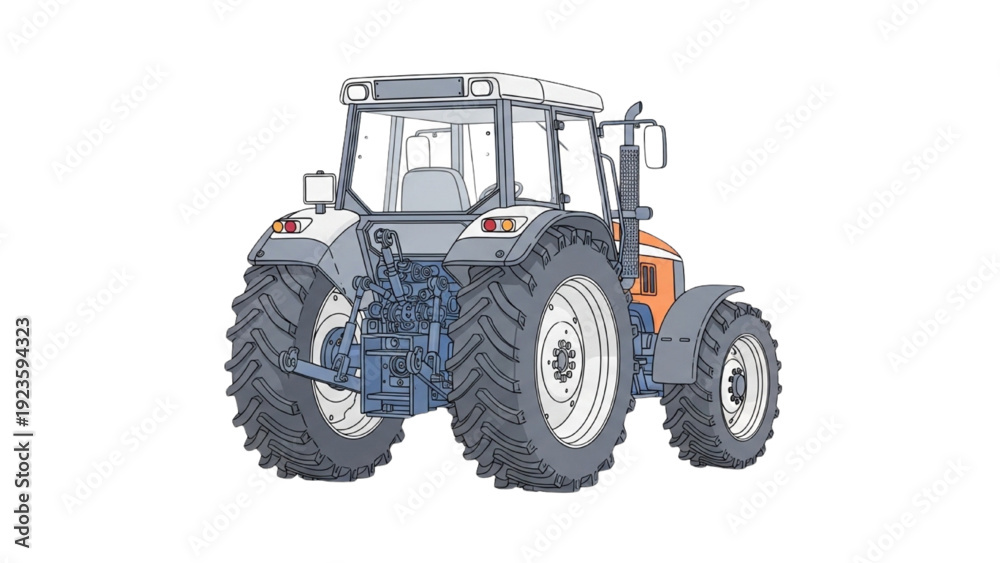 Obraz premium Detailed vehicle autocad blueprint of a tractor's technical specifications and design elements viewed from the front on a clean sheet