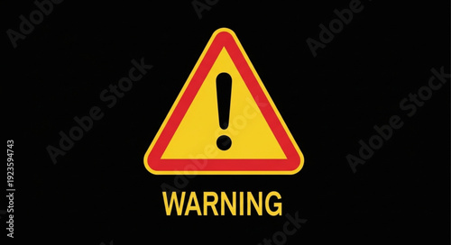 Warning sign with exclamation point inside a yellow triangle on black background.