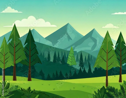 Cartoon landscape with trees and mountains adventure animation