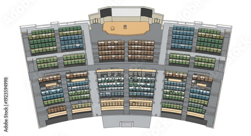 Warehouse storage shelves filled with various goods and products for inventory management.