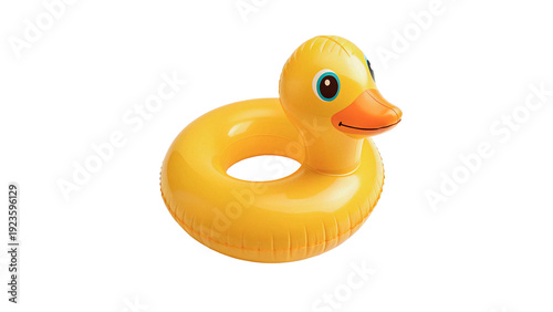 Cuadro en lienzo Bright yellow rubber duck isolated on transparent background cut out