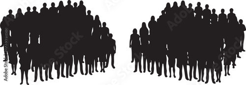 Two crowd silhouettes standing together, white background
