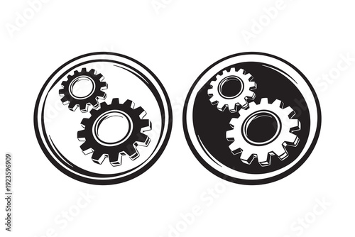 Technology development icon, innovation concept, system integration, software business, technical support, smart solution.