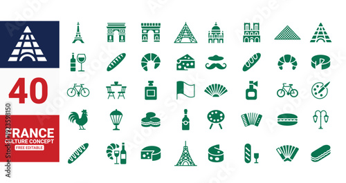 France culture concept design with editable label on red background