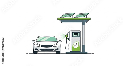 Electric Car Refueling at Station.