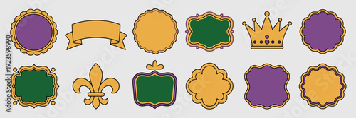 Flat Mardi Gras crowns and fleur-de-lis icons - Great for decor.