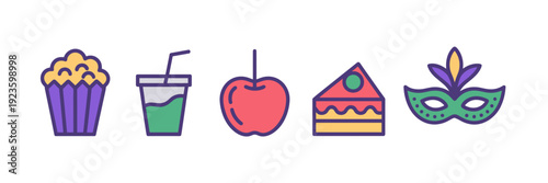 Colorful Mardi Gras parade snack icons - Suitable for web banners.