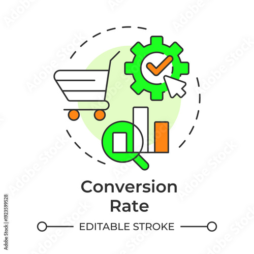 Conversion rate multi color concept icon. Economic sustainability, business management. Corporate planning. Round shape line illustration. Abstract idea. Graphic design. Easy to use in booklet