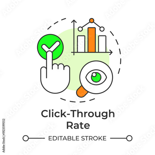 Click through rate multi color concept icon. Market analysis, statistics monitoring. Corporate research. Round shape line illustration. Abstract idea. Graphic design. Easy to use in booklet, article