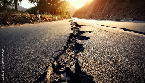 Severe crack in asphalt road surface caused by earthquake or natural disaster , ai generated.jpg