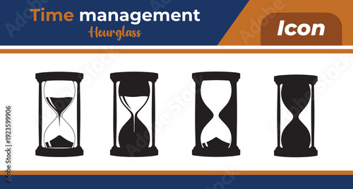 Silhouette icon set of hourglass time management symbols for business and productivity