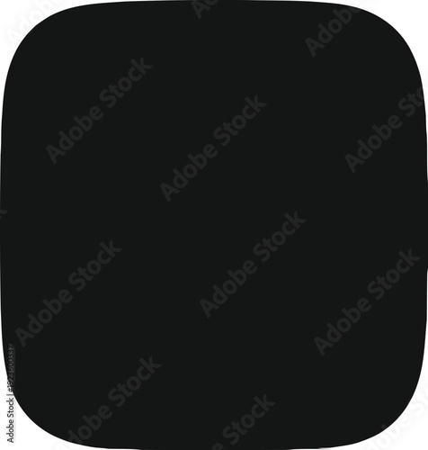 Black rounded square silhouette for mobile app icon base, minimalist geometric frame, button template, and corporate brand identity element.
