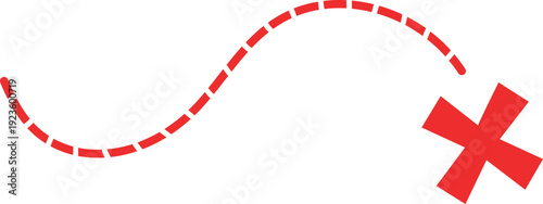 Curved Map Path, Dotted Route with Cross Mark, Navigation Waypoint, Adventure Destination Trail, Minimalist Map Tracker.