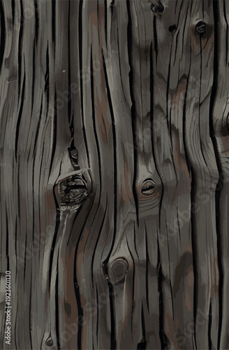Old wooden texture background with deep cracks, weathered grey wood surface with knots, rustic timber plank close up