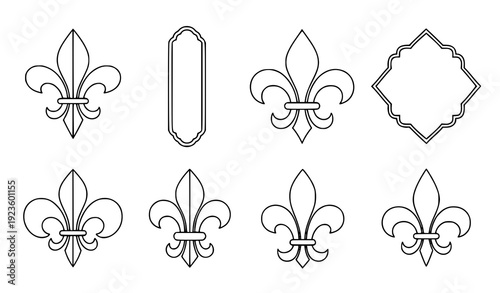 Fleur de Lis Outline Icon Set Royal Lily Heraldic Line Art Vector Collection Transparent