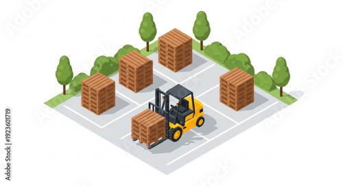 Forklift Truck Moving Cargo Containers.