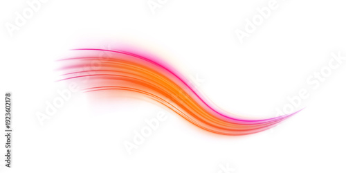 Orange and pink  neon streaks flow in smooth spirals across a PNG layer. Sparkling particles enhance motion effect. Perfect overlay for sci-fi, cyberpunk, or digital artwork.