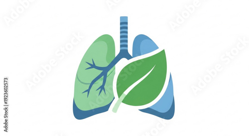 Healthy lungs with green leaf symbolizing clean air and wellness anatomy illustration