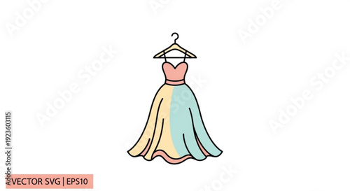 Colorful evening gown dress hanging on a clothes hanger elegant fashion illustration vector graphic