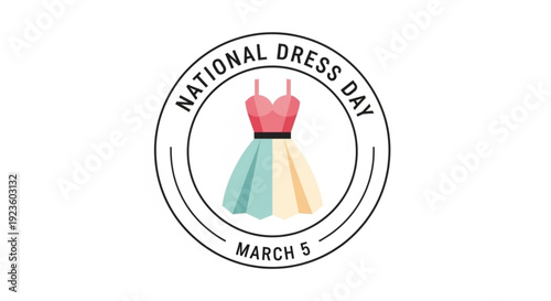 National dress day logo on march 5 with colorful dress illustration