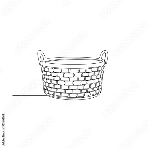 Woven storage basket with handles line art in black and white