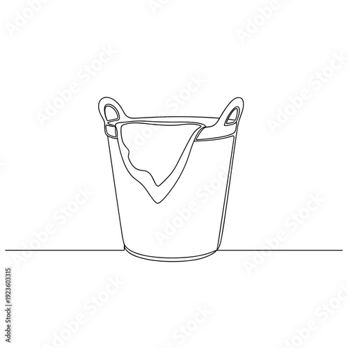 Laundry bucket with towel line art in black and white illustration