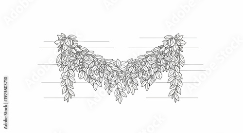 Delicate vine draped over parallel lines in a monochrome sketch