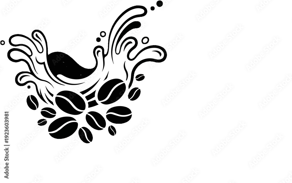 Fototapeta premium Black splash and coffee beans art