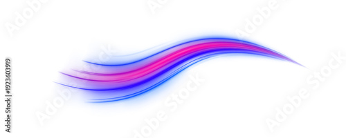 Blue and pink neon waves ripple smoothly in a PNG composition. Motion blur conveys dynamic speed. Ideal overlay for digital and futuristic artwork.