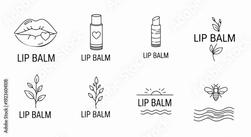 Collection of simple line art logos and icons for lip balm