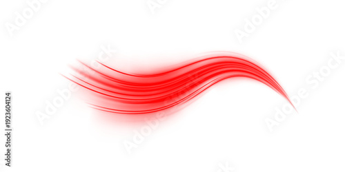 Red neon light curves flow across a PNG background. Sparkling particles follow motion paths. Ideal overlay for cyberpunk and sci-fi projects.