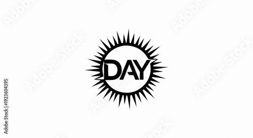 Black word "DAY" inside a sunburst