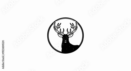 Black deer head with large antlers inside a circle outline