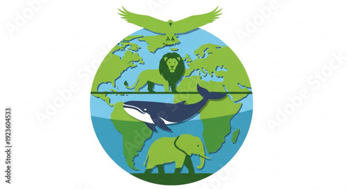 Earth with animals on land and sea eco friendly concept with globe and wildlife