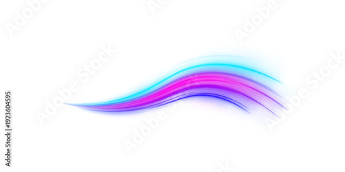 Purple, pink and cyan neon ribbons sweep dynamically across a PNG layer. Glowing particles trace motion paths. Ideal overlay for futuristic and sci-fi artwork.