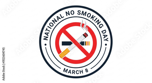 National no smoking day logo with cigarettes crossed out in red on march 8th