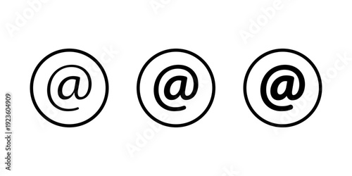 At, mention icon in circular outline. Arroba symbol. Email address sign