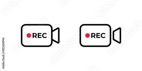 Camera rec icon in outline style. Video recording symbol. Live record sign
