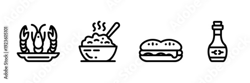 Gourmet Mardi Gras dish icons – Suitable for hospitality branding.