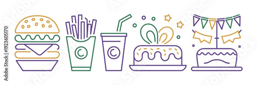 Colorful Mardi Gras food icons – Suitable for web banners.