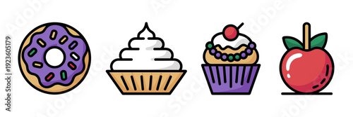Carnival dessert vector icons – Ideal for food blogs or menus.