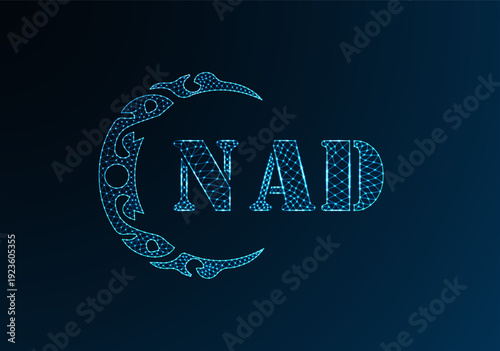 Low poly letter logo NAD design. NAD letter logo low poly vector design on blue color gradient background. NAD logo low poly design