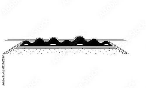 Abstract representation of a wavy, black substance within a structured border