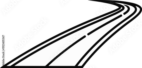 Abstract representation of a curving road with multiple lanes and dashed lines