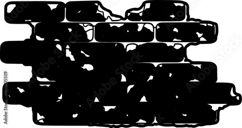 Abstract textured black and white graphic of overlapping rough shapes