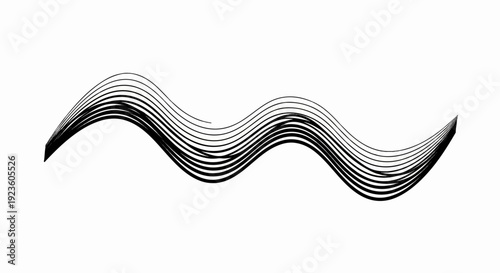 Abstract wavy lines cascade across a white background with varying thickness