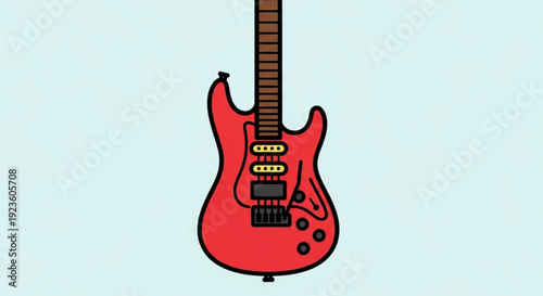 Red electric guitar on light blue background for music and entertainment concepts
