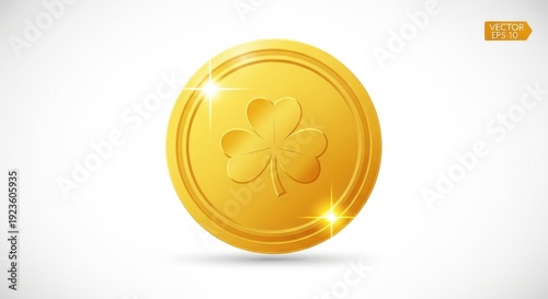 Gold coin with engraved shamrock design