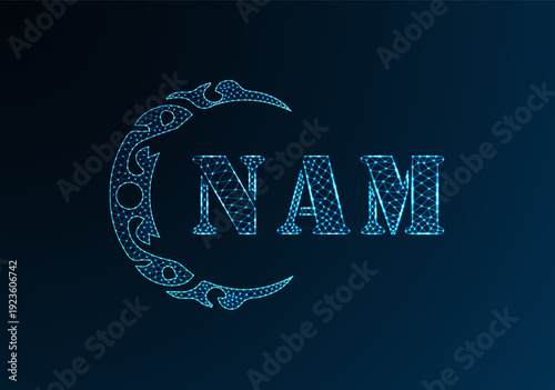 Low poly letter logo NAM design. NAM letter logo low poly vector design on blue color gradient background. NAM logo low poly design