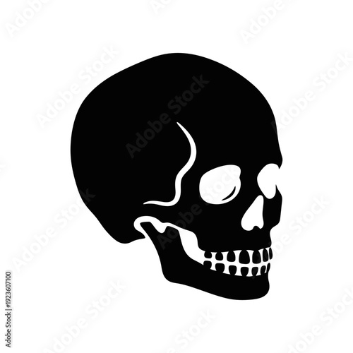 High-contrast black and white vector illustration of a stylized skull wearing braces, perfect for Halloween, dental health, or edgy design projects with a clean, modern aesthetic.